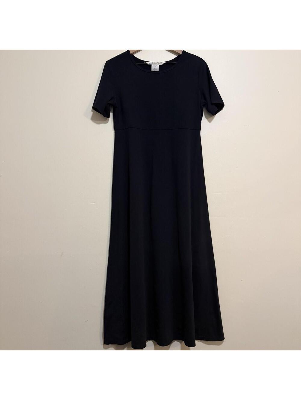 Vintage TravelSmith Women's Short Sleeve Black Knit Maxi Dress Pullover S